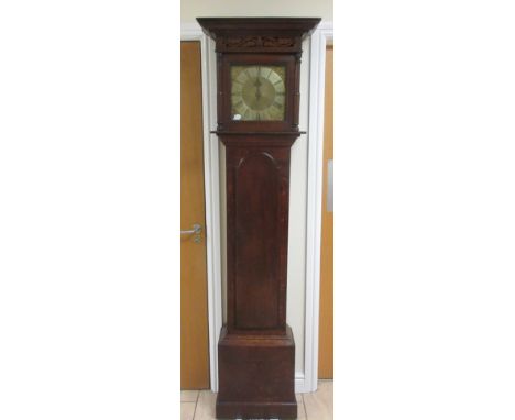An 18th Century Longcase Clock with square brass dial inscribed Geo Whitley, Harborough, 30 hour movement, in oak case, the h