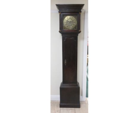 An 18th Century Longcase Clock with square brass dial having subsidiary date aperture, engraved James Hinksman, Sutton Maddoc