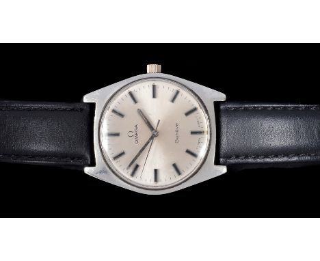 A 1970's Gentleman's Omega Geneve Automatic Wristwatch, the silvered dial with hourly baton markers and sweep second hand in 
