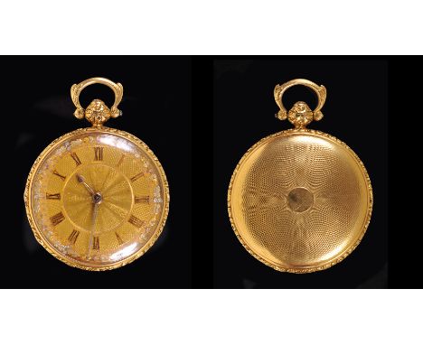 A 19th Century 18ct gold cased open faced key wind Pocket Watch, the engraved dial with roman numerals within foliate border,