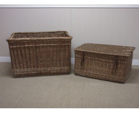 A wicker Log Basket 3ft 2in W x 2ft H and a wicker Laundry Hamper, 2ft 9in W x 1ft 5in H