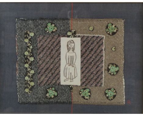 ‡FRANCES RICHARDS (1903-1985)A Girl in a gardenwith woven initials 'F.R.'embroidered panel, mounted on linen14 1/2 x 11 1/2 i