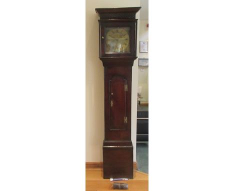 An 18th Century Longcase Clock with square brass dial inscribed Jas Webster, Salop, 30 hour movement, the hood with turned pi