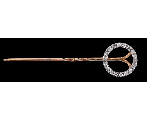 A Diamond Stick Pin pavé-set circle of eight-cut stones