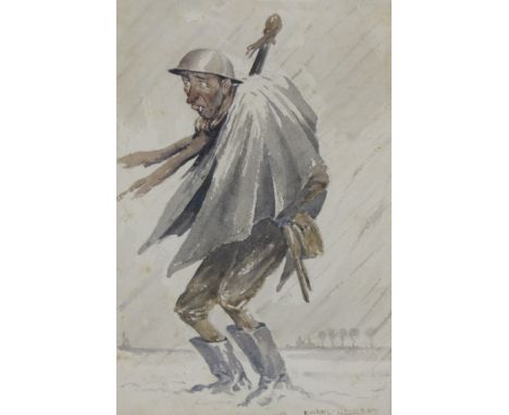 SIR DARYL LINDSAY ( 1889-1976)'In No Mans Land'signed and inscribed 'Daryl Lindsay, France (19)17', recto;a pencil sketch of 