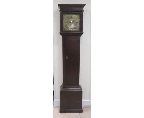 An 18th Century Longcase Clock with square brass dial, subsidiary date aperture, inscribed Sam Ashton, Ashburn, 30 hour movem