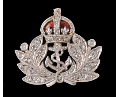 A Royal Navy Diamond and Enamel Sweetheart Brooch, a Coronet Brooch stamped 925, a Bar Brooch set seed pearls, a Bar Booch se