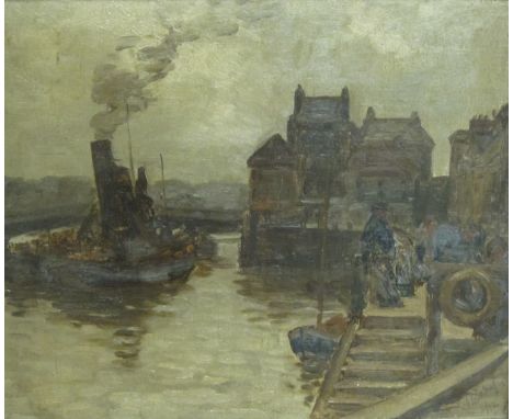 FREDA K. OXLEY (Exh. c.1906-1912)Harbour scene with figures on a quay, said to be at Whitby, signed and dated 'F. Oxley (19)1