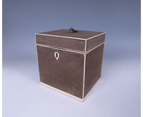 A 19th Century shagreen covered single Tea Caddy with hinged cover, 4 1/2 in H