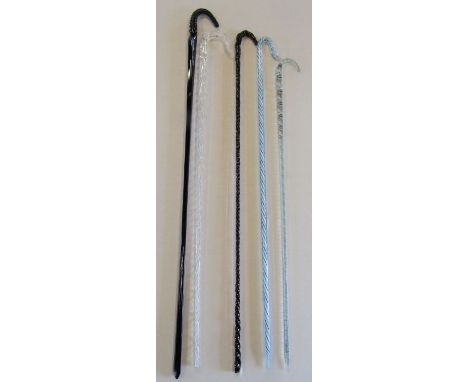 5 glass canes - clear glass plain shepherd's crook with spiralling white cane - clear glass lightly spiralling moulded walkin