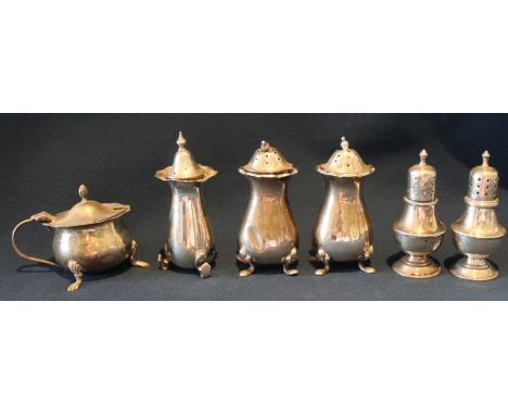 Selection of silver part cruet / condiment sets, 6.77ozt