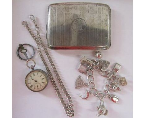 W Smith 1921 silver cigarette case total weight 4.69ozt, PJ 1975 silver charm bracelet (not all charms marked) total weight 2