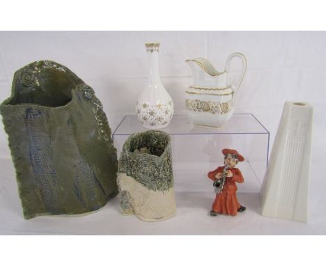 Collection of items to include Potsmith's pottery vases, Belleek candlestick holder, Spode posy vase etc