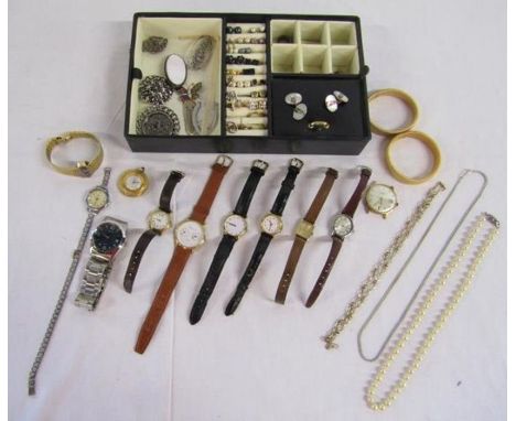 Collection of costume jewellery and watches including Rotary, Accurist, etc