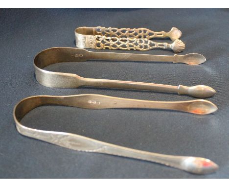 2 Georgian silver sugar tongs, Paul &amp; Ann Bateman, London 1797 &amp; 1811 and one other pair of silver tongs London 1811,