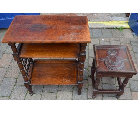 Side table/shelf and a small occasional table with carved RAF emblem&nbsp;