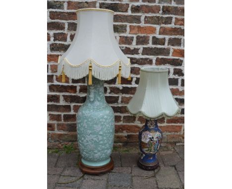 Large Chinese celadon lamp and another Oriental lamp&nbsp;