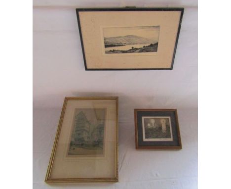 Framed etching depicting "Loch Lochy" by R. F. King, framed limited edition print of candles signed Bo Carter and framed prin