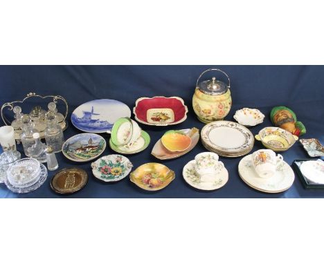 Selection of mixed ceramics including Bosson wall plaque, hand painted Royal Winton dish (chipped), Carlton Ware biscuit barr