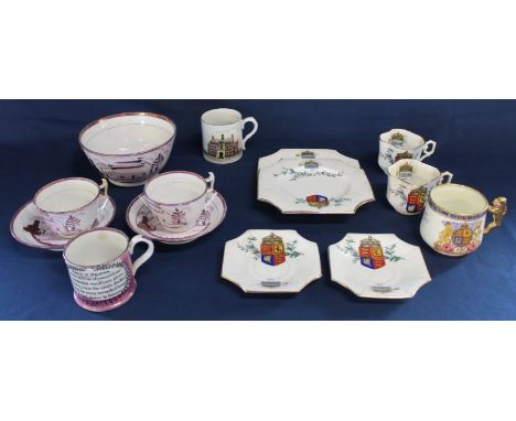 Sunderland lustre Rest In Heaven mug, lustre ware slop bowl and 2 cups &amp; saucers, Paragon China Edward VIII Coronation mu