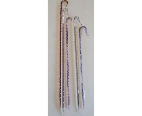 5 glass canes - clear glass shepherd's crook containing red, white and blue spiralling - clear glass shepherd's crook contain