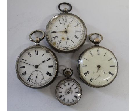 2 silver marked pocket watches, 0.800 pocket watch and 0.800 ladies fob watch