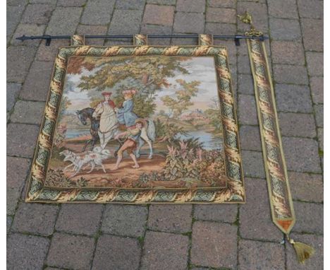 Wall tapestry with wrought iron rail &amp; a bell pull, 81cm x 80cm&nbsp;