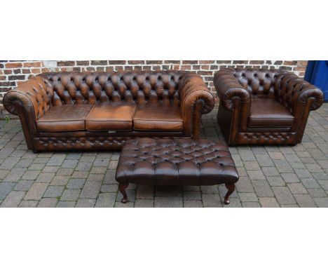 Thomas Lloyd leather chesterfield sofa, armchair and foot stool