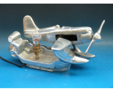 A Supermarine Schneider Trophy seaplane lamp made by Sarsaparilla Design New York