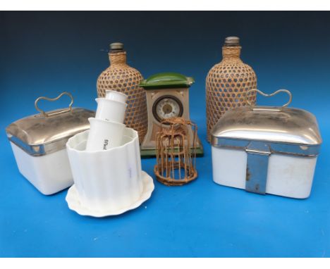 Vintage picnic items and clock etc
