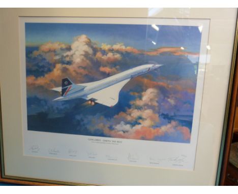 A Concorde "Simply the Best" framed print, signed by seven pilots (36cm x 45cm)