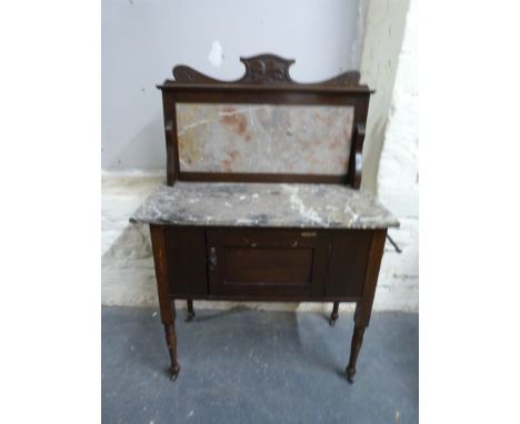 A marble topped and tile backed washstand (W76, D43, H100cm)