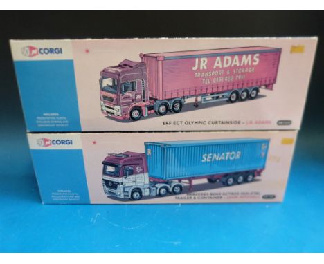 Two Corgi 50th anniversary 1:50 scale diecast model lorries J.R Adams AN13418 and John Mitchell Mercedes Benz AN13805 all in 