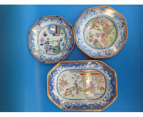 Three 19thC Spode plates with chinoiserie decoration - ex Worlock Collection