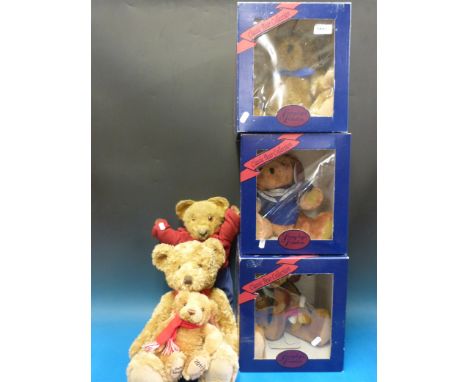 Six teddy bears including 1950s Chad Valley, Langleys of London and John Lewis