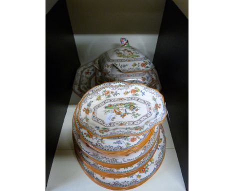 A Copeland Spode dinner service decorated with birds of paradise (approximately 37 pieces)