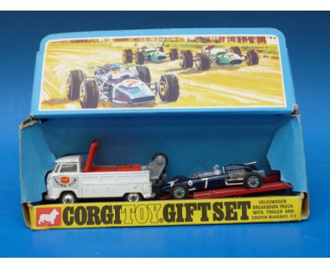 Corgi Toys Gift Set 6 Volkswagen truck with trailer & Cooper-Maserati F1 in original box.