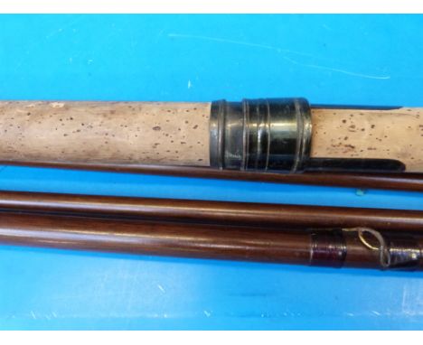 A Hardy 'W' vintage Greenheart salmon fishing rod three piece (two tops) no 04432
