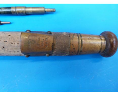 A Hardy 'W' vintage trout fishing rod (three piece) with a spare top section, stamped fitting registered 16.8.73 no. 58635