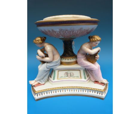 A large Royal Worcester pot pourri figural centrepiece with three classically dressed maidens playing lyres (19cm high)