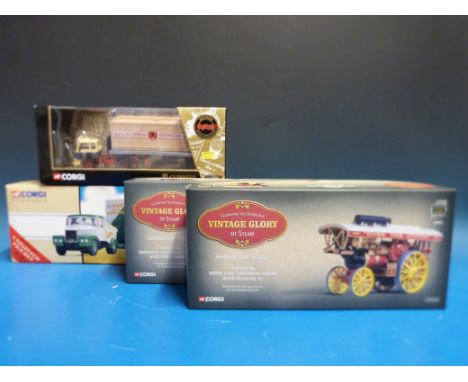 Four Corgi diecast model vehicles, two from the Vintage Glory of Steam collection, Scammell Highwayman, Trailer Billy Smart's