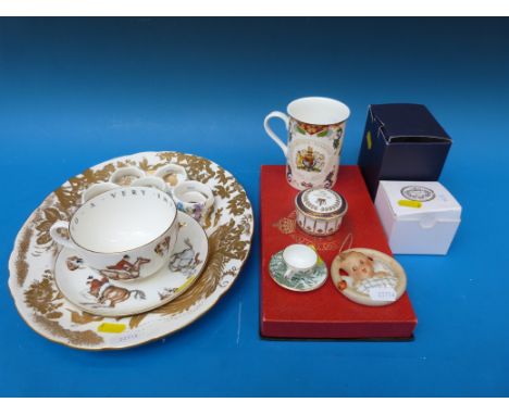 A pair of boxed Royal Crown Derby 1128 pattern pin dishes, a Royal Crown Derby platter, Royal Worcester, an unusual Hummel pl