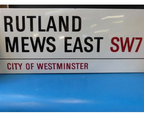 A London enamel street sign Rutland Mews East SW7 (City of Westminster) 109cm x 44cm