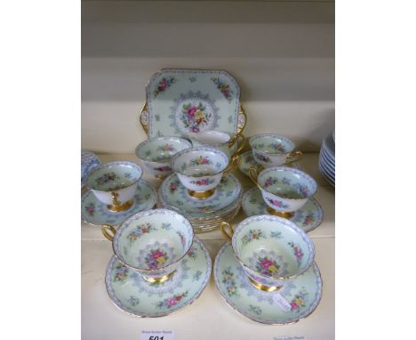 A Shelley "Crochet" pattern green tea service (21 pieces in total)