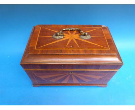 A mahogany inlaid tea caddy