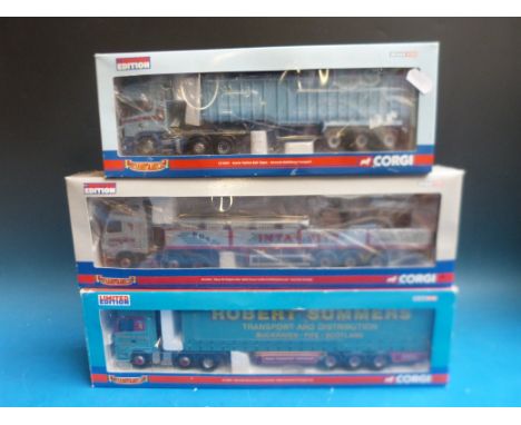 Three Corgi Hauliers of Renown 1:50 scale diecast model lorries Inta-site Haulage cc12427, Robert Summers cc13803 and Kenneth