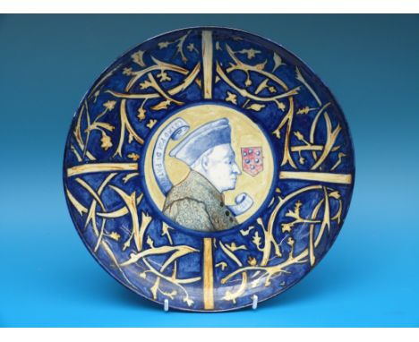 An unusual Spode Arts and Crafts plate with Papal religious subject. Impressed marks and initialled LF 6-2-76 (ex Worlock Col