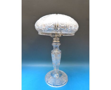 A large electric cut glass lamp and shade, 48cm tall. 