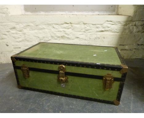 A hessian and metal-bound cabin trunk