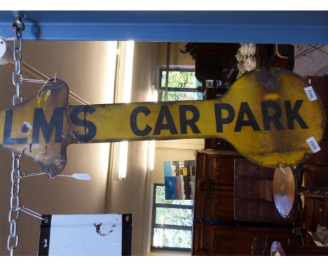 An enamel LMS arrow-shaped car park sign (91cm long)